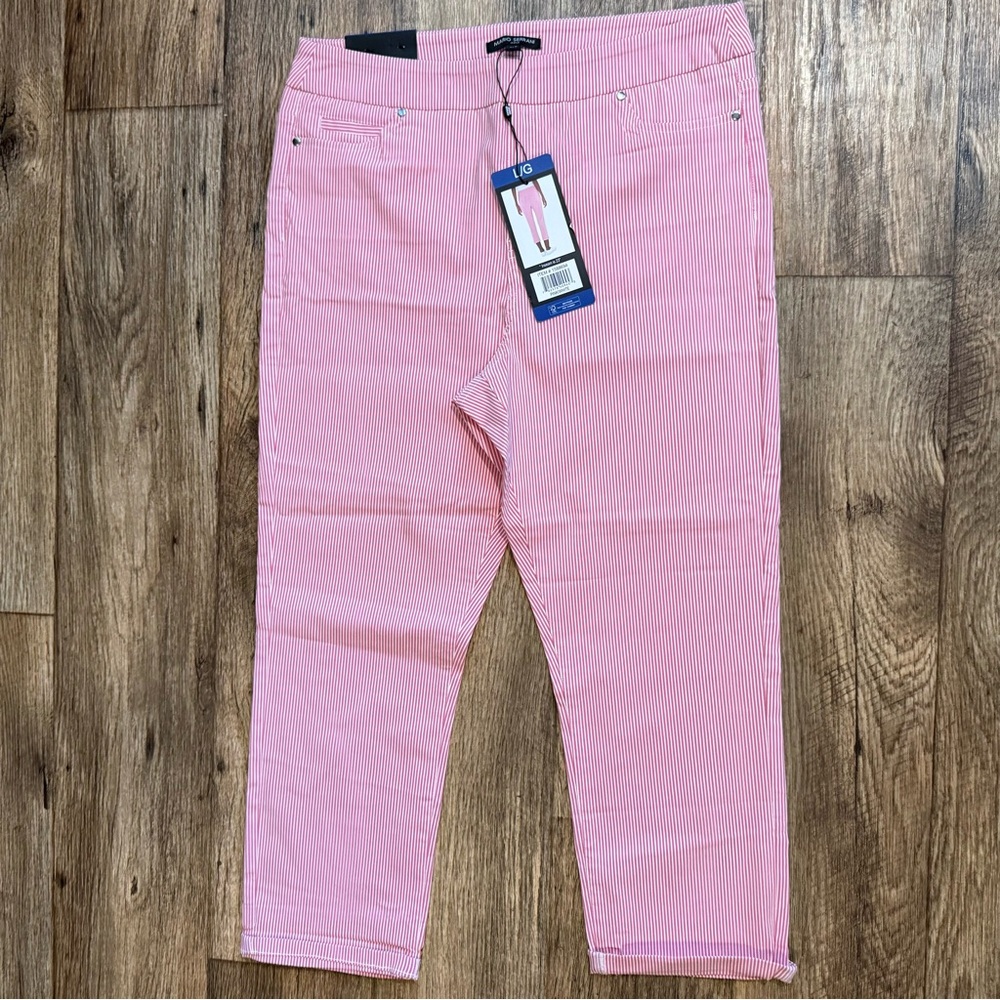 Mario‎ Serrani Italy Pink White Striped Capri Pants Womens Size Large NEW
